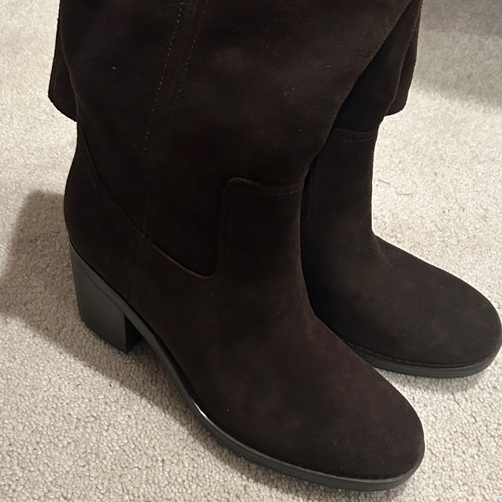 Nine West Hecee Block Heel Suede Leather Elegant Brown Knee-High Women's Boots